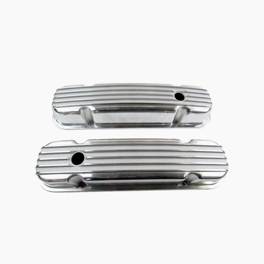 Pontiac 301–455 1959–1979 Finned Aluminum Valve Covers – 2-3/4" Tall, Polished / Satin / Black (PVC8531)