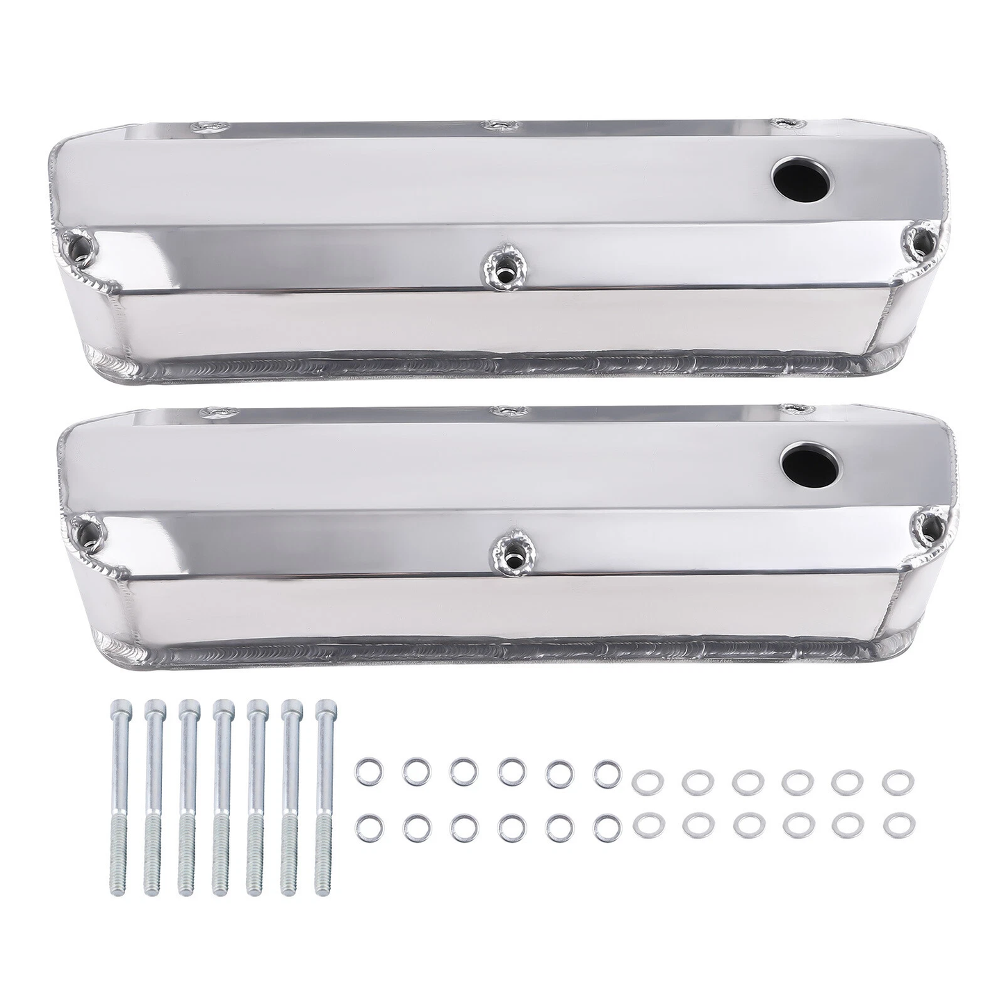 Polished Aluminum Valve Cover Set for Ford 260 289 302 351W V8 (1962–1985) – 3.5" Tall with Hardware (PVC8542)