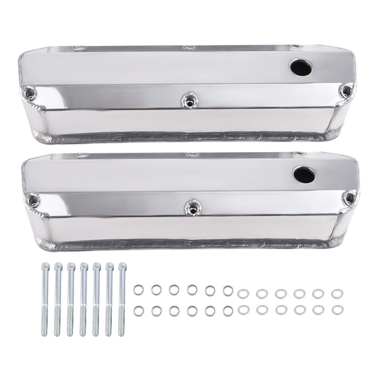 Polished Aluminum Valve Cover Set for Ford 260 289 302 351W V8 (1962–1985) – 3.5" Tall with Hardware (PVC8542)
