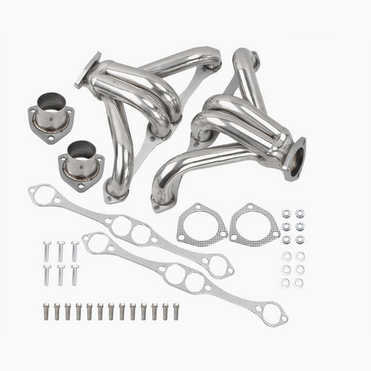 Block Hugger Shorty Headers for SBC 283 305 327 350 400 V8 | 1.5" Inlet / 2.5" Outlet | Fits Tight Engine Bays | CNC Flange + TIG Welded | Exhaust Upgrade for Classic Small Block Chevy Builds(EH014SS)