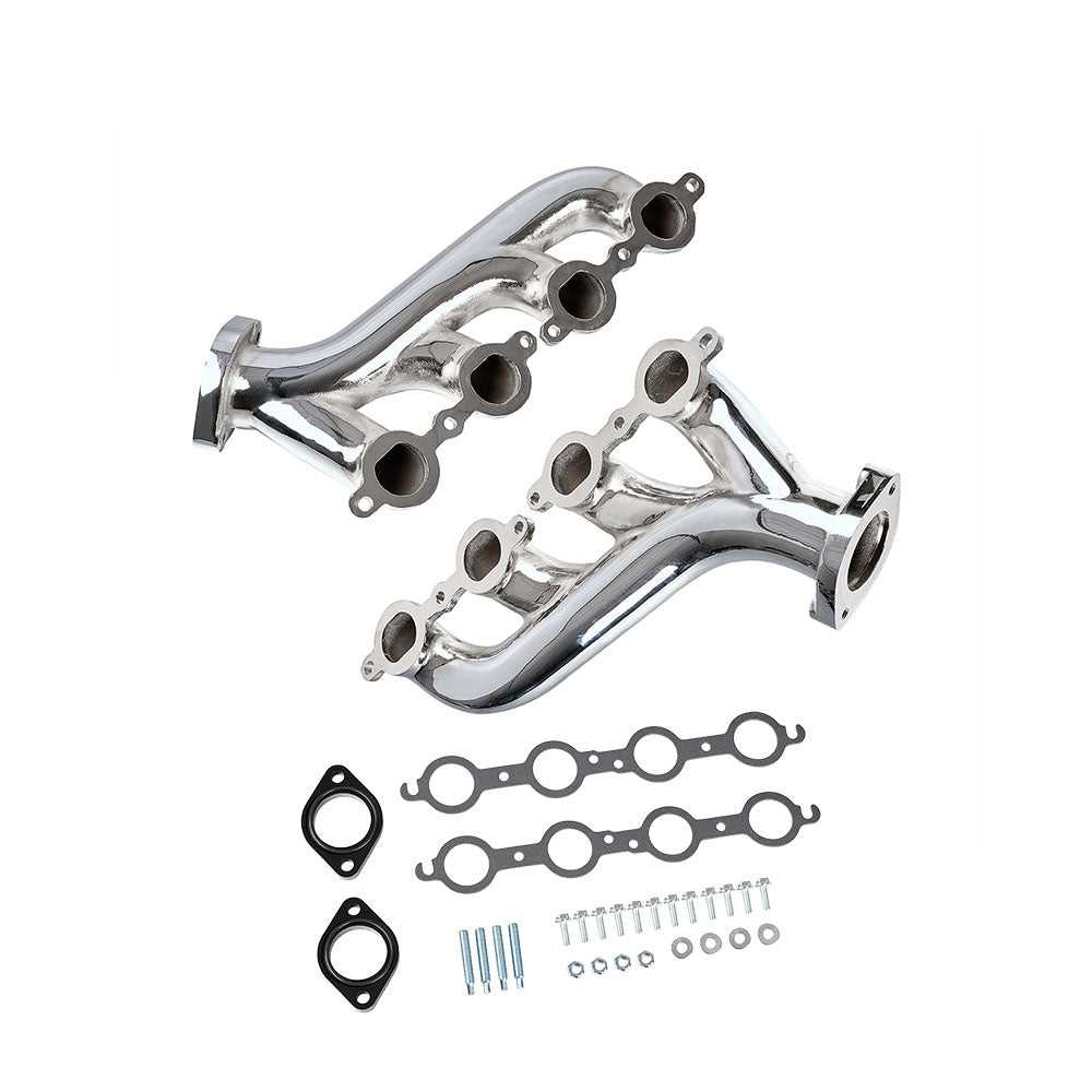 LS Swap Exhaust Manifolds, Chrome Finish, 1.75" Primary Tubes, 2.25" Collectors, Compatible With GM Small Block Gen III & IV Engines(EH030CH))