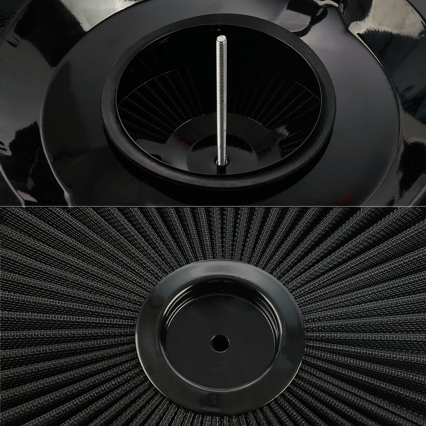 14" x 3" Black Air Cleaner Set Thru High Flow Washable w/ Chrome Lid For SBC BBC(4330BBK)