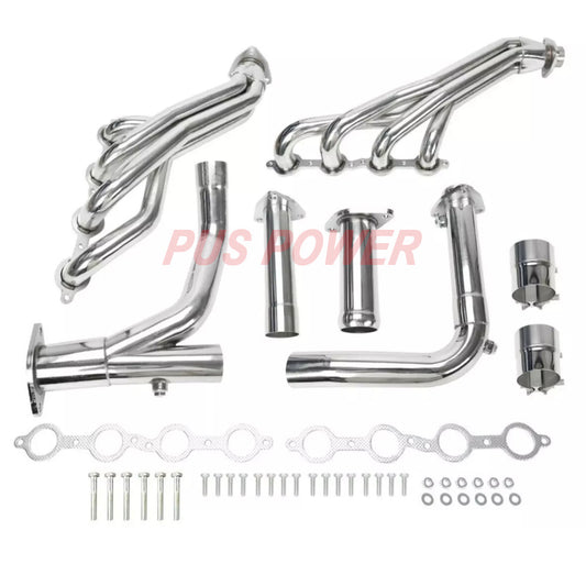 Long Tube Exhaust Headers for Cadillac Escalade, Chevy Silverado/Tahoe/Suburban, GMC Sierra/Yukon (2004–2013) | T-304 Stainless Steel, CNC Flanges, Performance Upgrade (EH023SS)