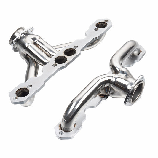 Performance Shorty Headers for 1955–1957 Chevy SBC V8 | Polished Stainless Steel | 1-5/8" Primary | 2.5" Collector | Fits Bel Air 150 210 Nomad | GM 605 Steering Compatible | Classic Car Upgrade (EH025SS)