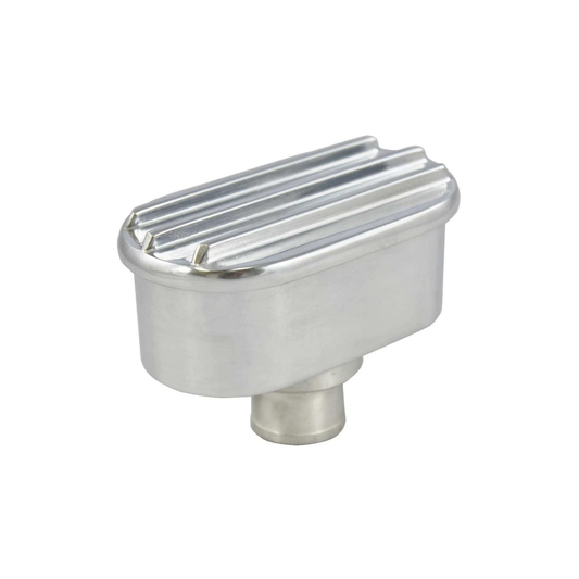 Polished Aluminum Finned Oval Push-In Breather Cap – 4" x 2-3/8", 1" Neck, Classic Hot Rod Style (P8486)