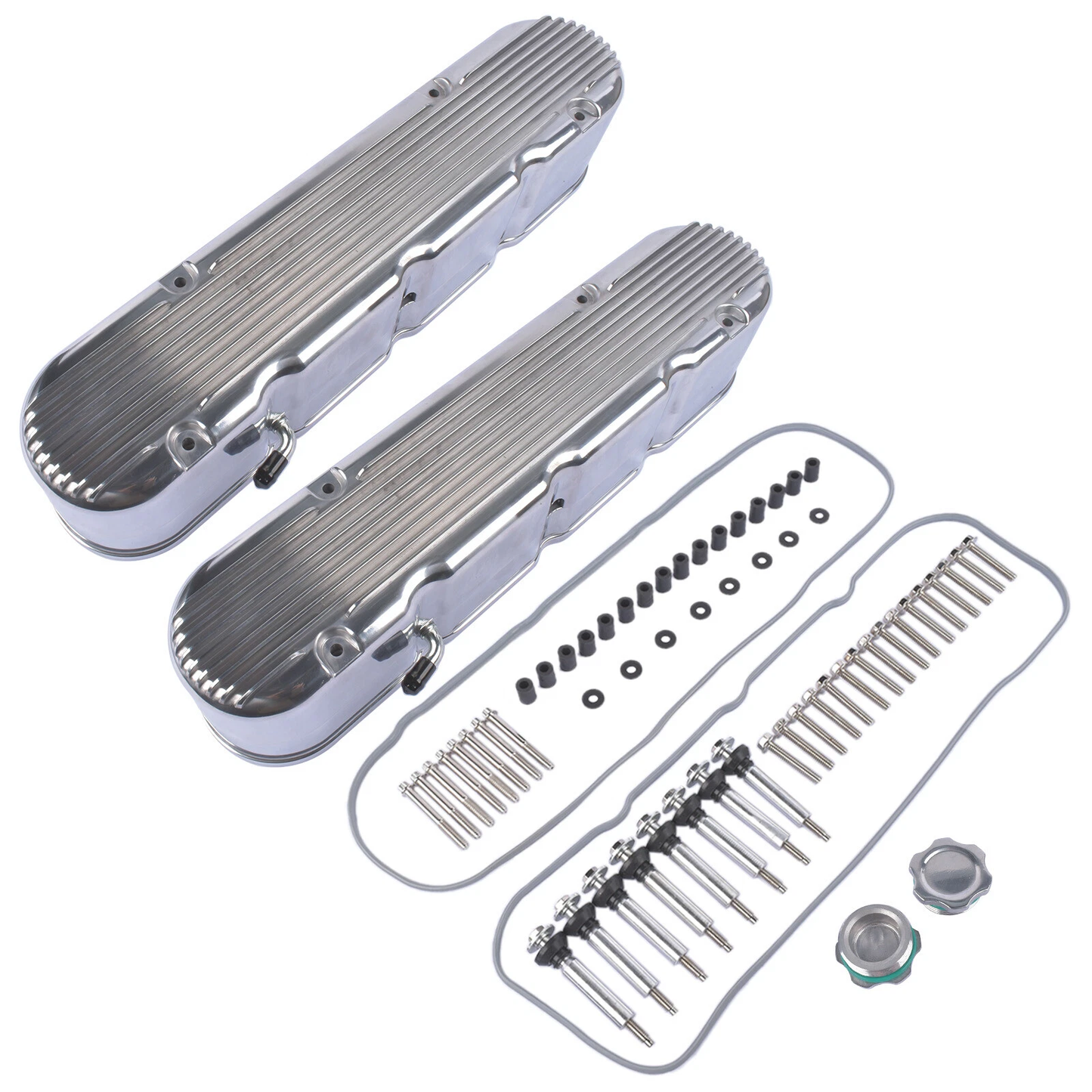 LS Valve Covers with Classic Polished Cast Aluminum Finned Coil Covers β Fits GM LS1 LS2 LS3 LS6 LS7 LSX Engines(P8579)