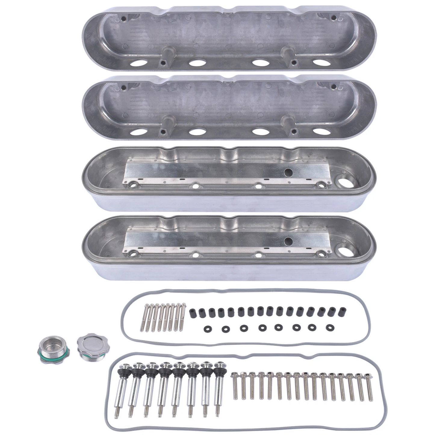 LS Valve Covers with Classic Polished Cast Aluminum Finned Coil Covers β Fits GM LS1 LS2 LS3 LS6 LS7 LSX Engines(P8579)