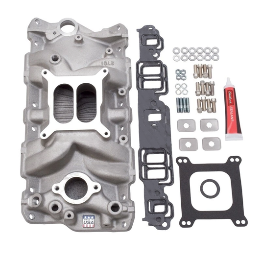 Performer EPS Intake Manifold Installation Kit for Chevy SBC 262–400 V8 (1957–1986) | Includes ED2701 Aluminum Intake, Gaskets, Bolts, Studs & Sealant | Natural Finish | Non-EGR Compatible(PIM2040K)