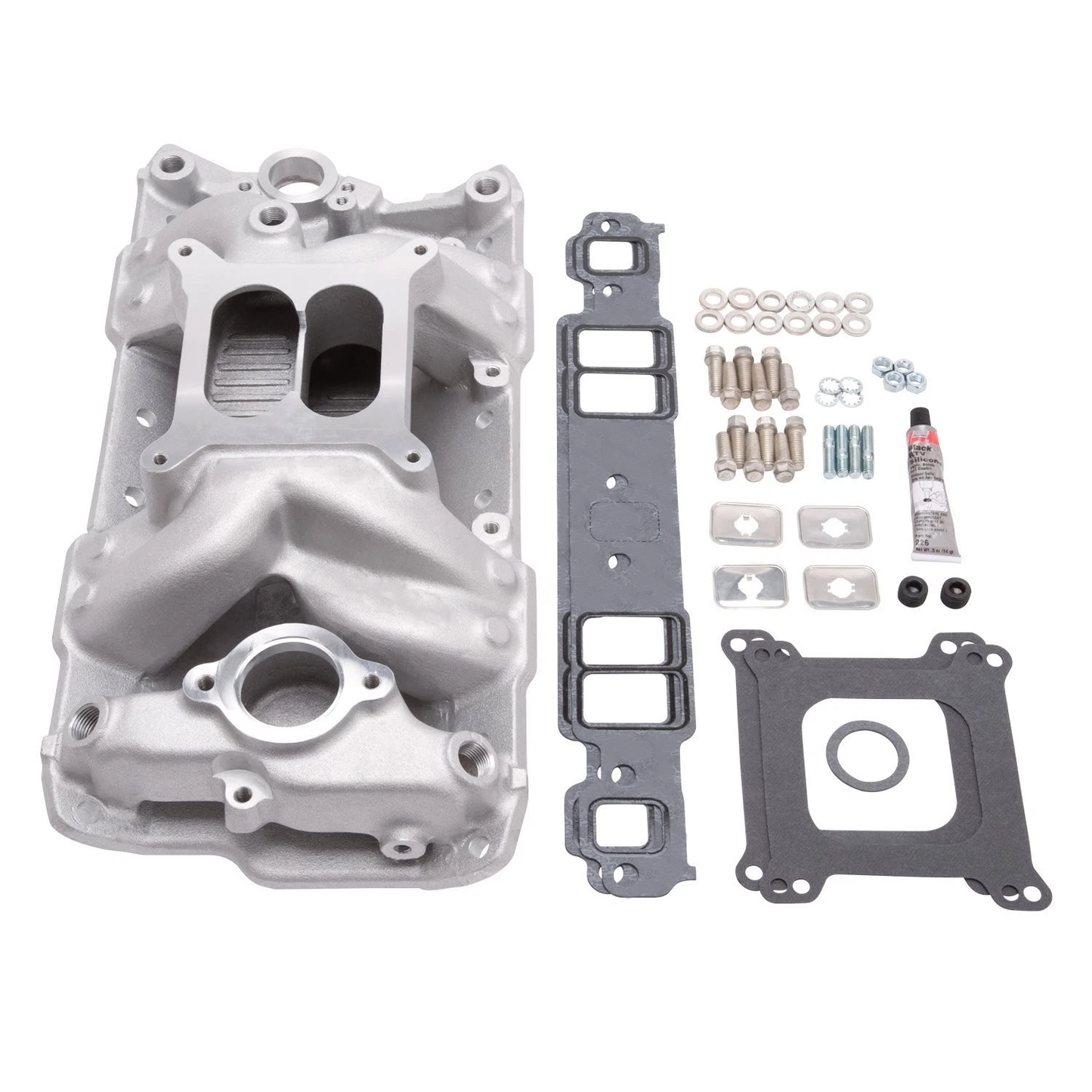 RPM Air-Gap Intake Manifold for 1955-1986 Small Block Chevy SBC 262 283 302 305 327 350 400 V8 | Dual Plane Design | 4-BBL Square Bore Carb Flange | Satin Aluminum Finish | High Performance Street/Race Upgrade(PIM2042K)