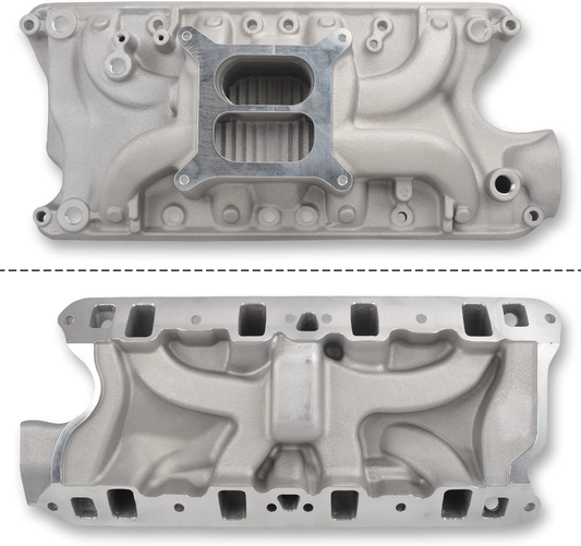Ford SB Intake Manifold Kit for 1964-1970 Ford Mustang 289/302 V8 | 10-15 Hp/Tq Gain | Bolt-On Design, Dual Plane,Aluminum Intake Manifold, Satin,Polished