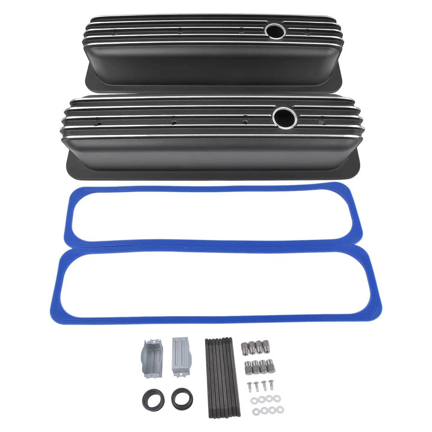 Finned Tall Aluminum Valve Covers for Chevy 1987–2000 SBC | Center Bolt | 3-11/16" Tall | Polished, Black, Satin(PVC8528))