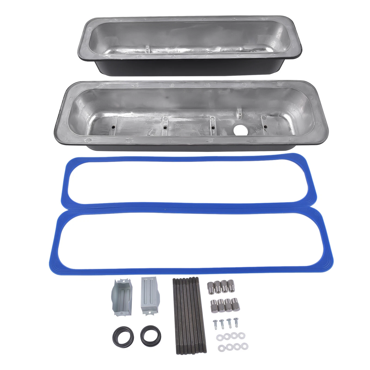 Finned Tall Aluminum Valve Covers for Chevy 1987–2000 SBC | Center Bolt | 3-11/16" Tall | Polished, Black, Satin(PVC8528))