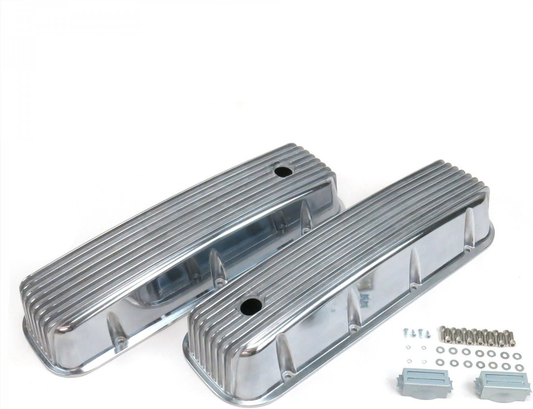 Big Block Chevy 396–502 1965–2000 Finned Aluminum Valve Covers – Tall Style, 3-11/16", Polished Finish (8530)