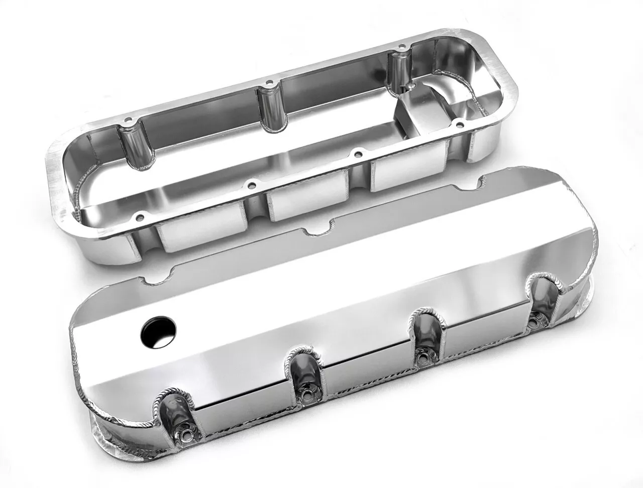 Fabricated Valve Covers for Chevy Big Block 396–502 (1965–2000) – Short Bolts, W/ Hole, Clear/Black/Polished/Anodized (PVC8536))