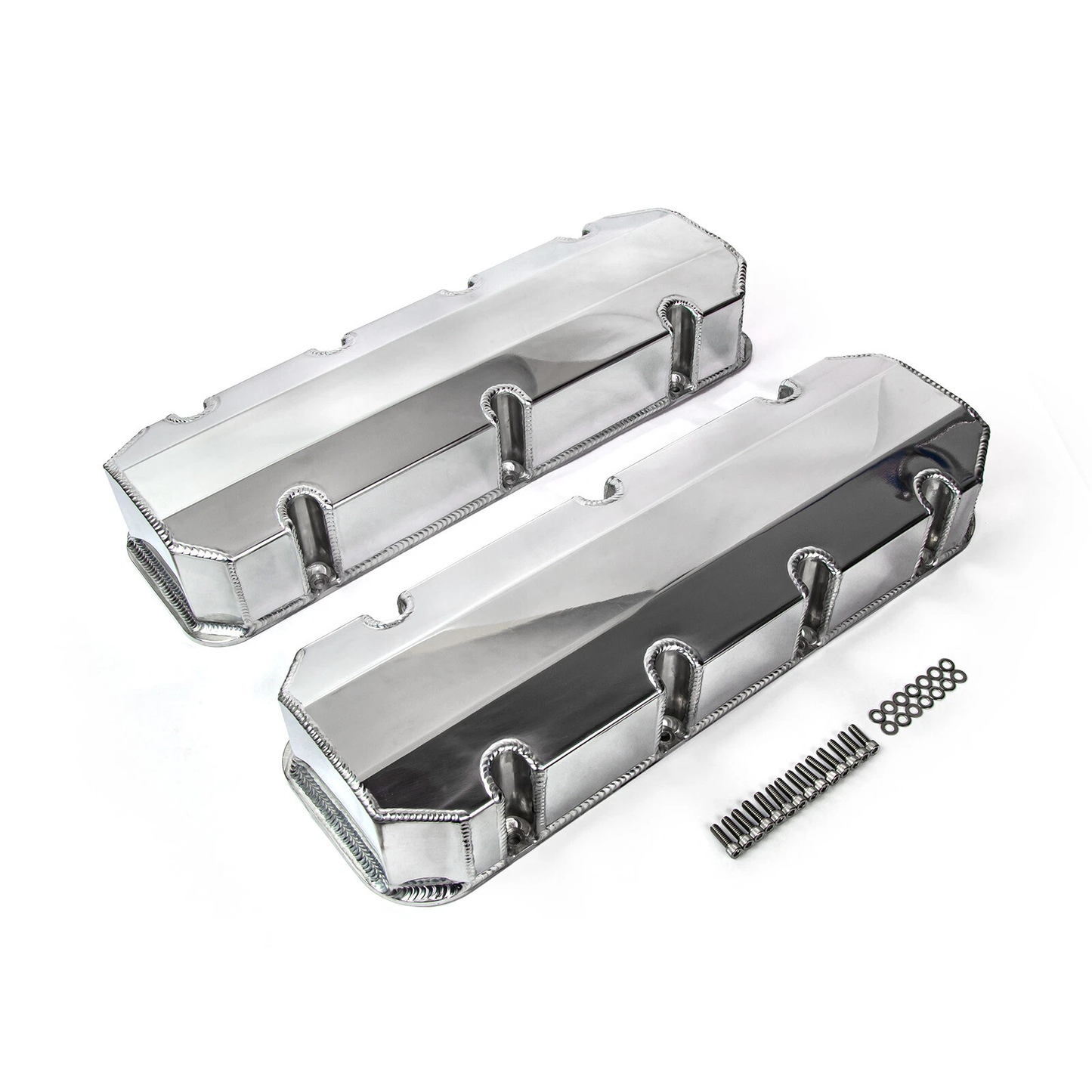Chevy BB 396–502 Fabricated Aluminum Valve Covers – Polished, Short Bolts, No Hole 1965–2000(PVC8537)
