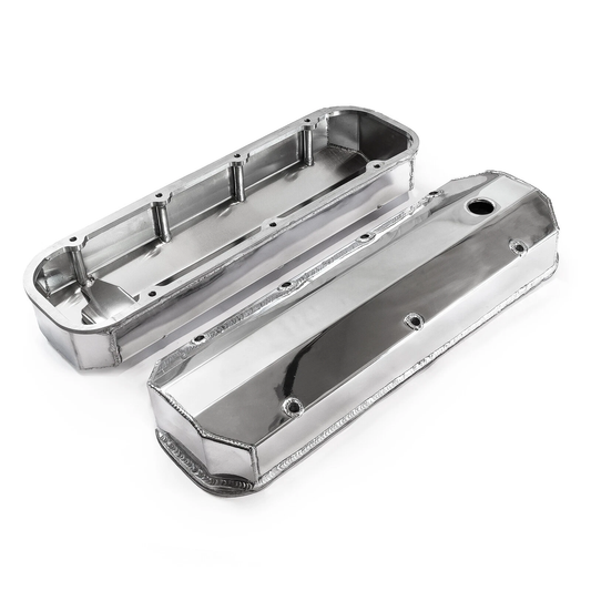Chevy SB 396–502 1965–2000 Fabricated Aluminum Valve Covers – Tall, Long Bolts, With Holes, Polished (PVC8538)