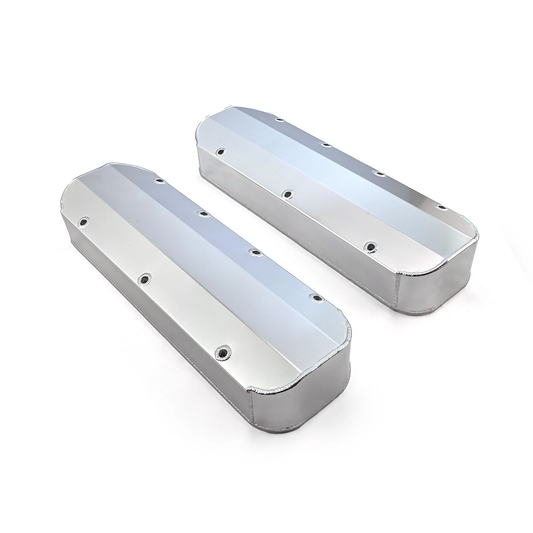Chevy BBC 396–502 Fabricated Aluminum Valve Covers – Long Bolt, Tall, No Hole, Clear/Polished Finish(PVC8539)