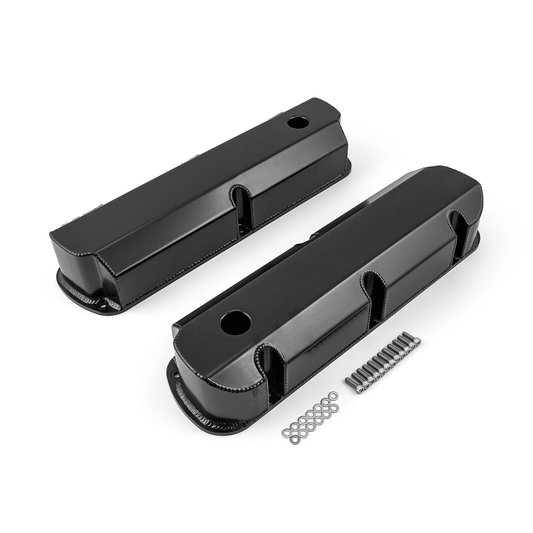 Ford SB 289–302–351W Fabricated Black Valve Covers – Tall, Short Bolt, w/ 1-1/4" Breather Hole 1962–1985(PVC8540BK))