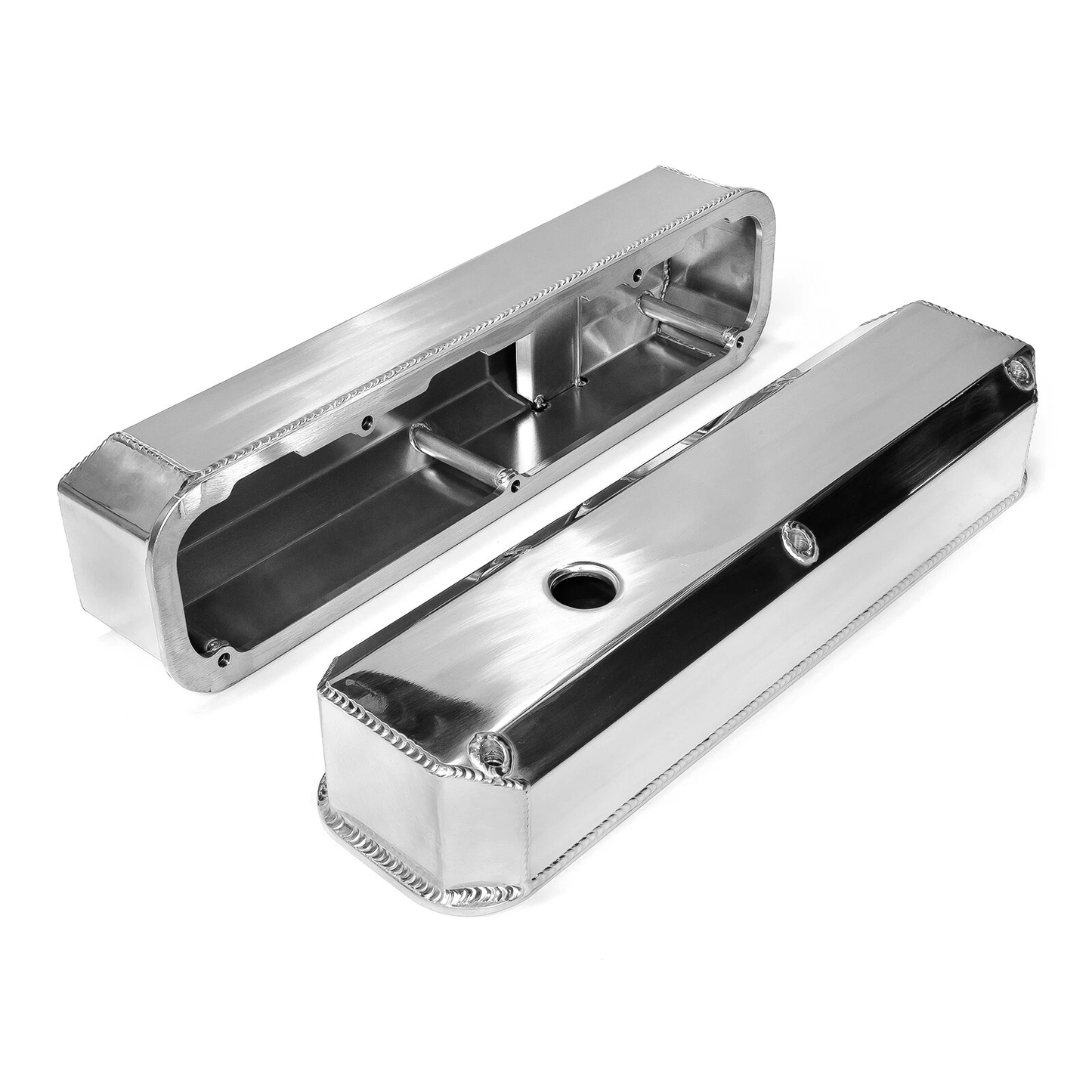 Chrysler 318–360 Fabricated Aluminum Valve Covers – Polished Finish, With Breather Holes(PVC8547)