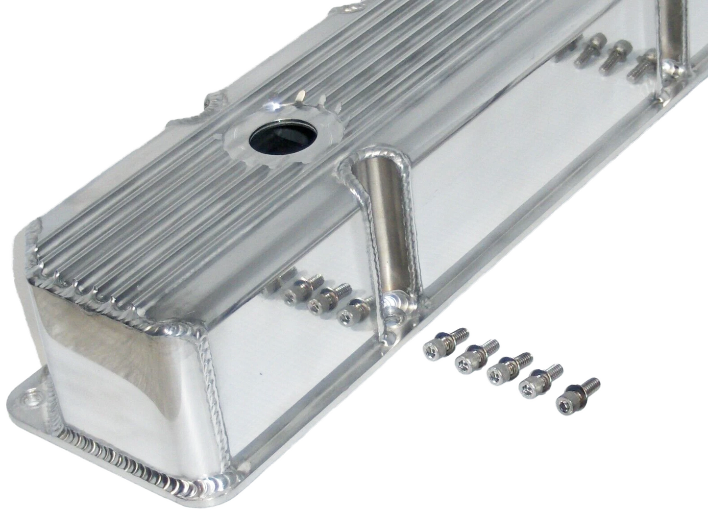 AMC Jeep 304–401 Fabricated Aluminum Valve Covers | Polished Finned | Tall Style | 1976–1987 | No Breather Hole(PVC8556)