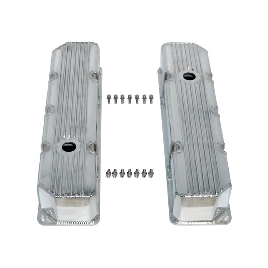 AMC Jeep 304–401 Fabricated Aluminum Valve Covers | Polished Finned | Tall Style | 1976–1987 | No Breather Hole(PVC8556)