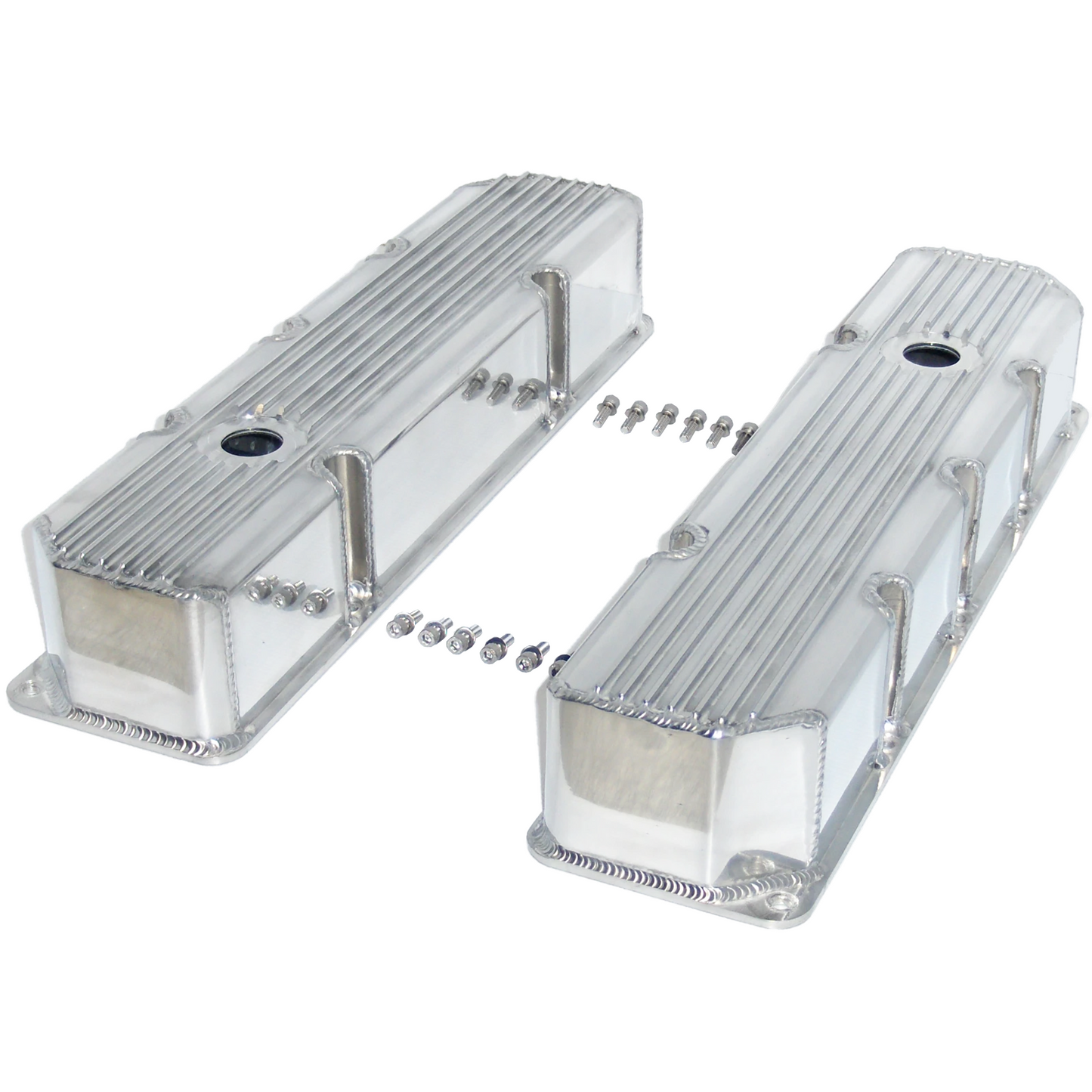 AMC Jeep 304–401 Fabricated Aluminum Valve Covers | Polished Finned | Tall Style | 1976–1987 | No Breather Hole(PVC8556)