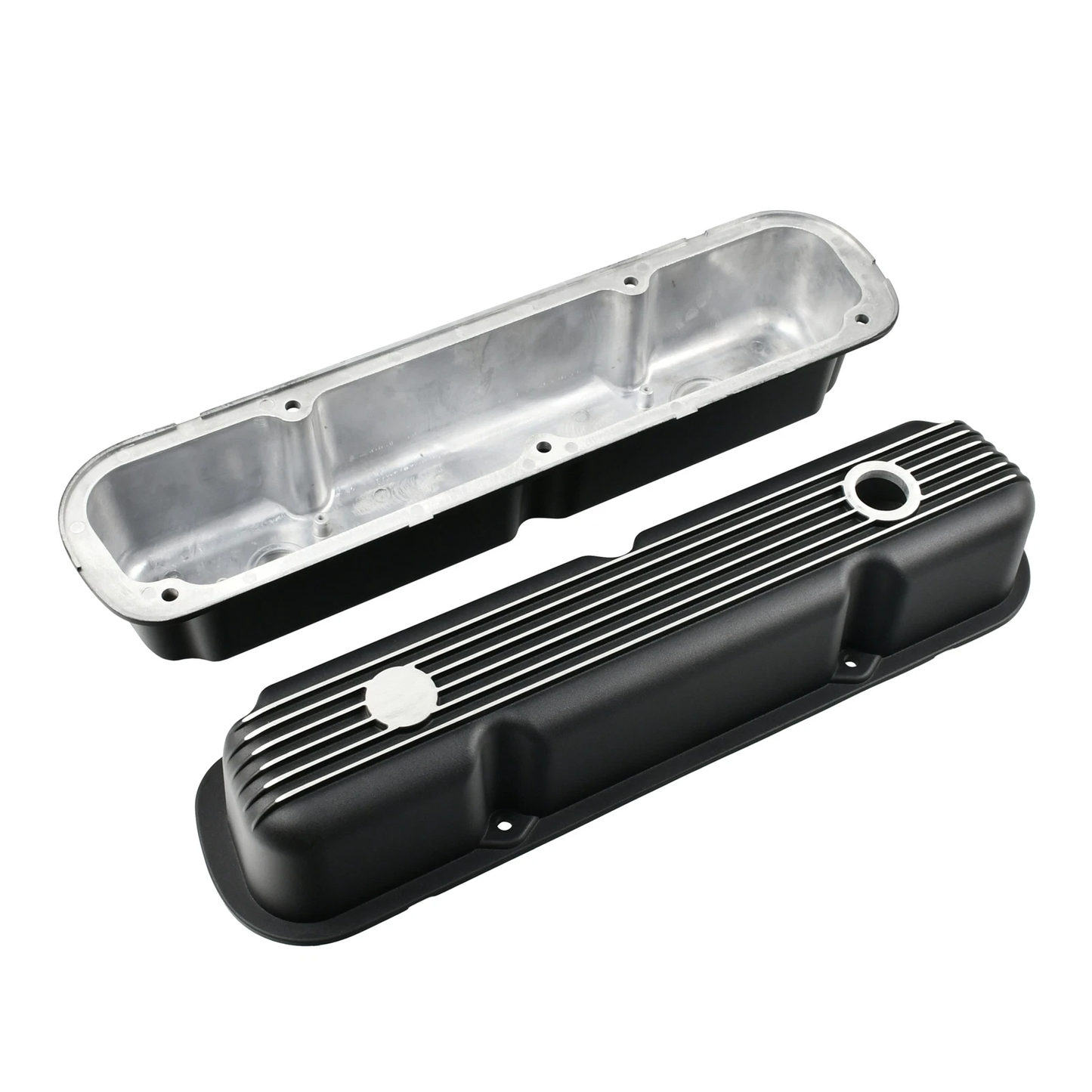 Finned Aluminum Valve Covers for Mopar 273 318 340 360 Small Block V8 (1967–1997) – 3.5" Tall, Black Satin Finish (PVC8560)