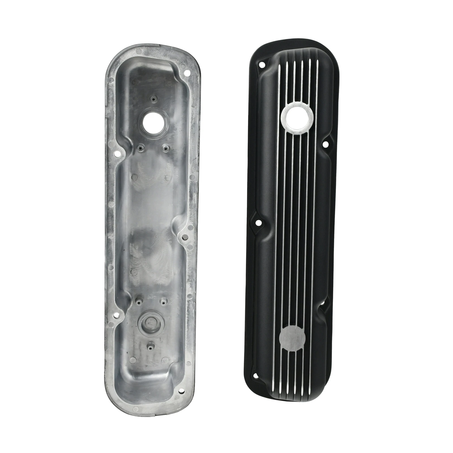 Finned Aluminum Valve Covers for Mopar 273 318 340 360 Small Block V8 (1967–1997) – 3.5" Tall, Black Satin Finish (PVC8560)