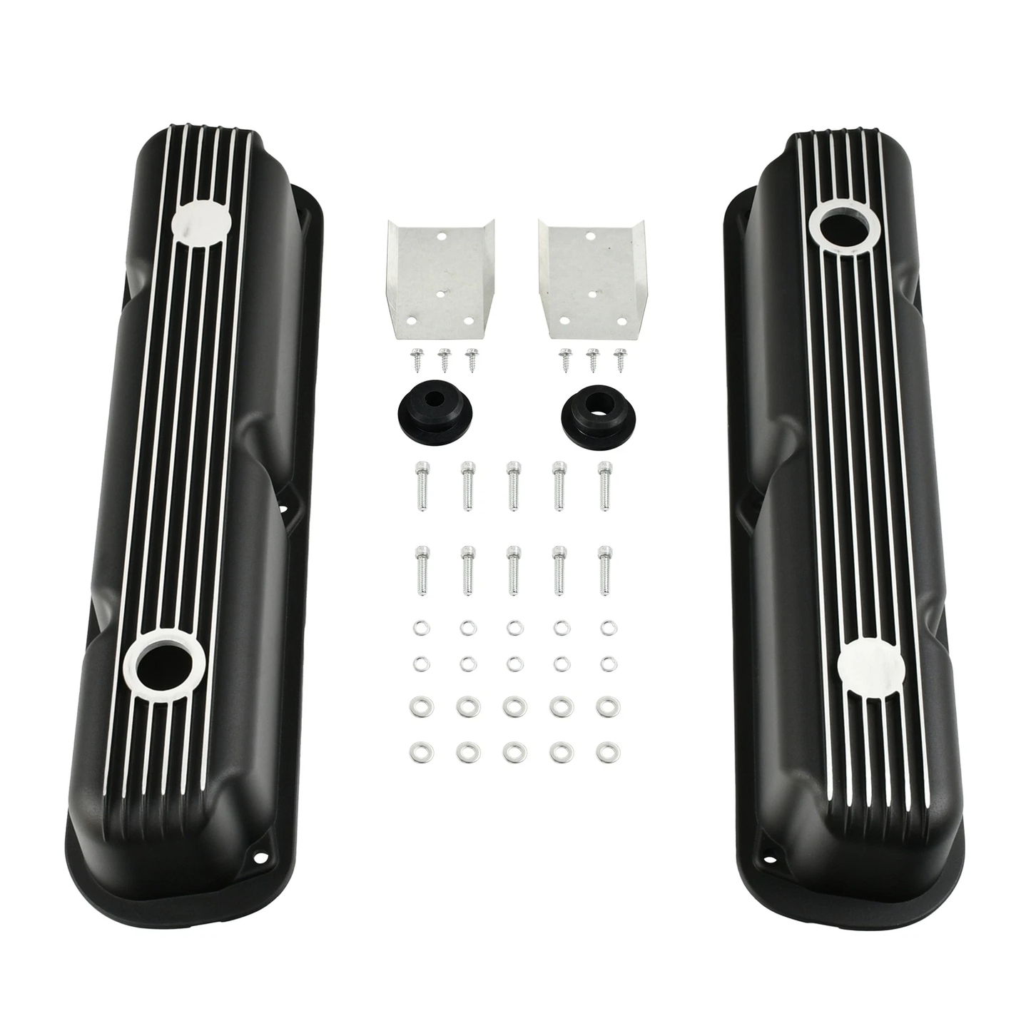 Finned Aluminum Valve Covers for Mopar 273 318 340 360 Small Block V8 (1967–1997) – 3.5" Tall, Black Satin Finish (PVC8560)