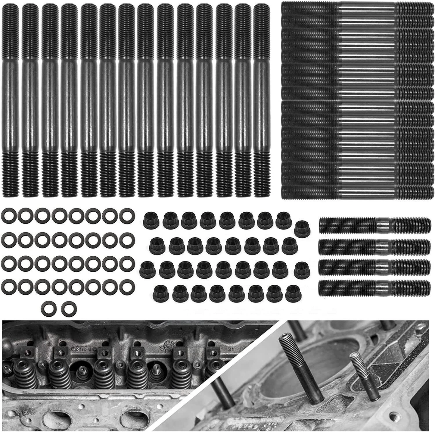 Cylinder Head Stud Kits for Chevy SBC 265β350 | 1955β2000 Small Block V8 | Steel Stud & Hex Nut Set (SKT001)