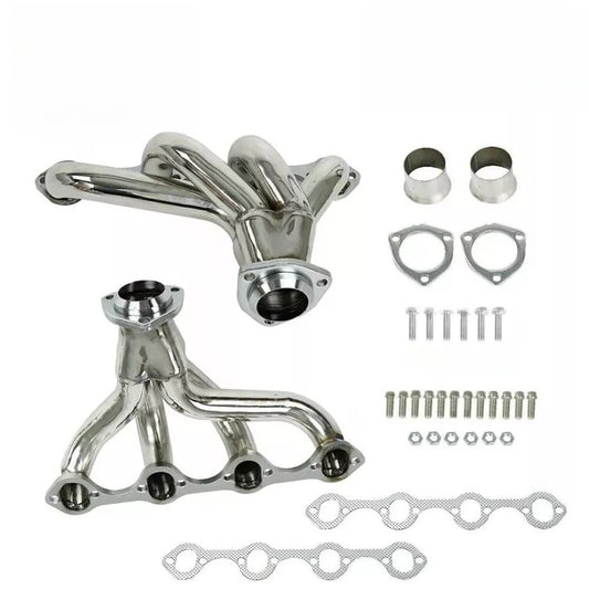 Polished Stainless Steel Exhaust Headers for Ford 289 302 351 Small Block V8 | 2x4-1 Hugger Style | Bolt-On, 304 Steel, Performance Upgrade (EH007SS)