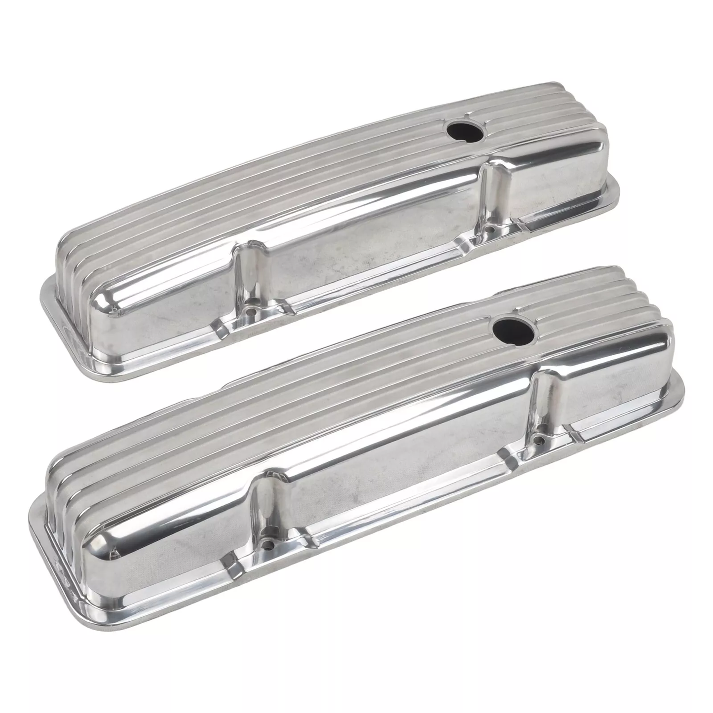 Finned Short Aluminum Valve Covers for Chevy SBC 283–400 (1958–1986) | 2-9/16" Tall | Polished, Black, Satin Finish