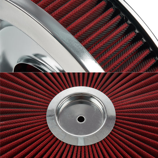 14" X 3" Round Red Thru High Flow Washable Air Cleaner w/ Chrome Lid For SBC BBC(4330CR)