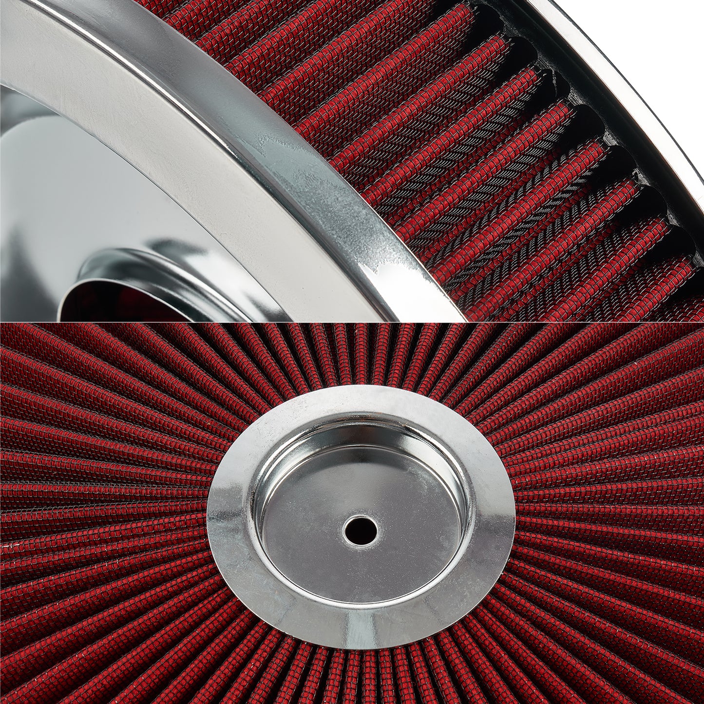 14" X 3" Round Red Thru High Flow Washable Air Cleaner w/ Chrome Lid For SBC BBC（4330CR）