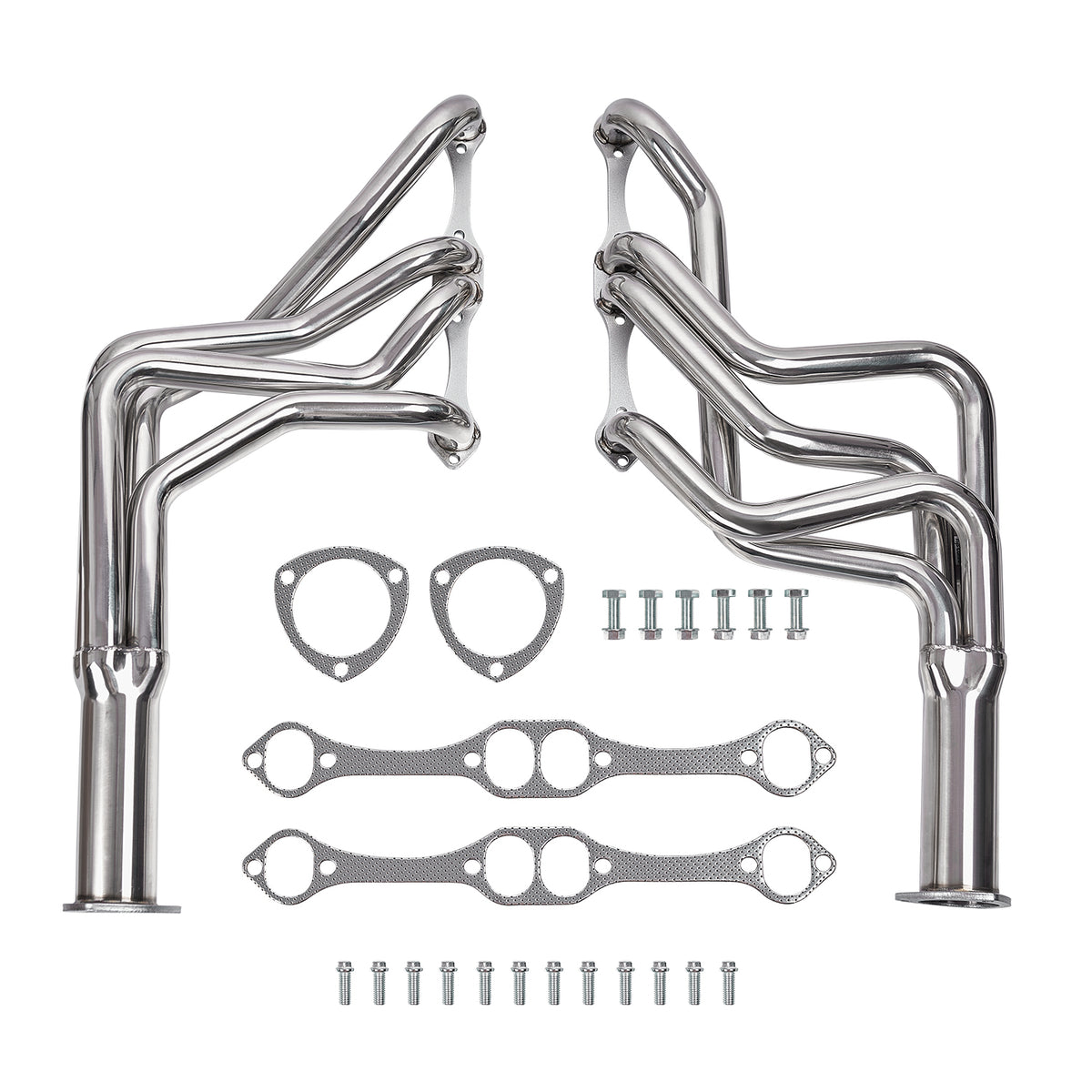 1-5/8" Polished Stainless Steel Full-Length Chassis Headers with Reducers - Fits 1964–1977 Chevy Chevelle 1964–1987 El Camino 1978–1983 Malibu