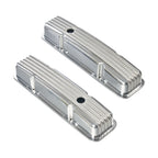 Polished Short Finned Aluminum Valve Covers - Fits 1958-1986 Chevy SBC 283 302 305 327 350 400 Small Block Perimeter Bolt Heads