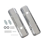 Polished Short Finned Aluminum Valve Covers - Fits 1958-1986 Chevy SBC 283 302 305 327 350 400 Small Block Perimeter Bolt Heads