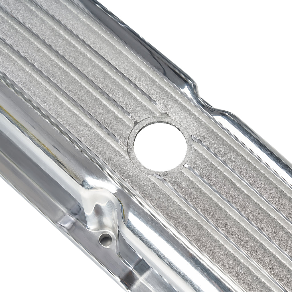 Polished Short Finned Aluminum Valve Covers - Fits 1958-1986 Chevy SBC 283 302 305 327 350 400 Small Block Perimeter Bolt Heads