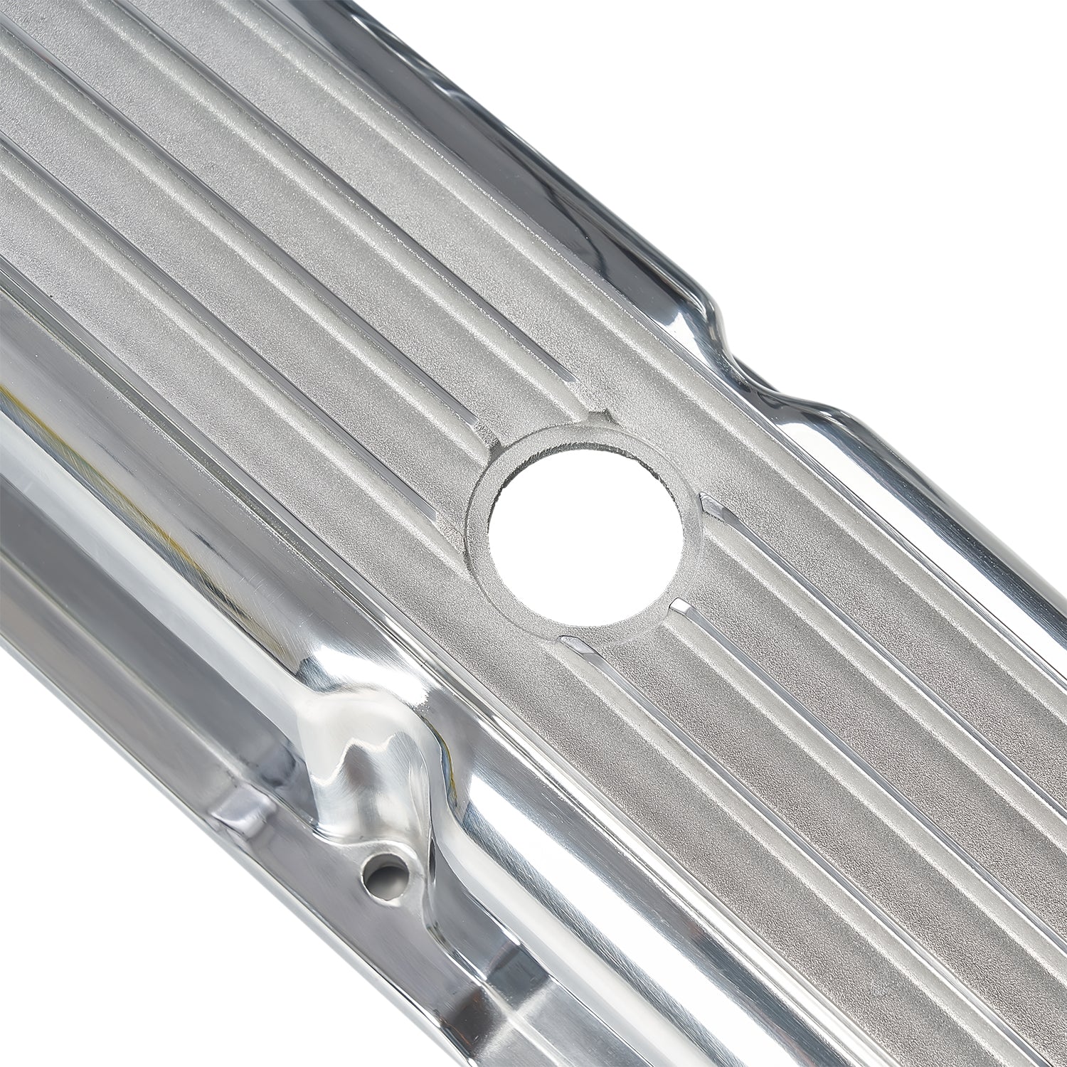Polished Short Finned Aluminum Valve Covers - Fits 1958-1986 Chevy SBC 283 302 305 327 350 400 Small Block Perimeter Bolt Heads