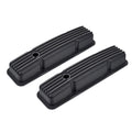 Black Finned Short Cast Aluminum Valve Covers - Fits 1958-1986 Chevy SBC 283 302 305 327 350 400 Small Block V8 Perimeter Bolt Heads