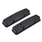 Black Finned Short Cast Aluminum Valve Covers - Fits 1958-1986 Chevy SBC 283 302 305 327 350 400 Small Block V8 Perimeter Bolt Heads