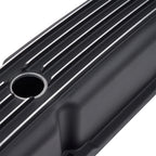 Black Finned Short Cast Aluminum Valve Covers - Fits 1958-1986 Chevy SBC 283 302 305 327 350 400 Small Block V8 Perimeter Bolt Heads