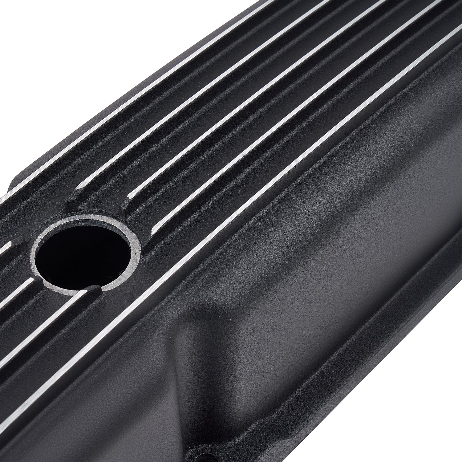 Black Finned Short Cast Aluminum Valve Covers - Fits 1958-1986 Chevy SBC 283 302 305 327 350 400 Small Block V8 Perimeter Bolt Heads