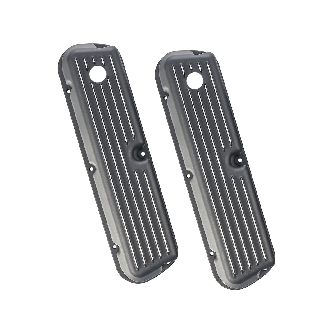 3-11/16" Black Powder-Coated Aluminum Tall Half-Finned Valve Covers - Fits 1962–1985 Ford 289 302 351W SBF V8