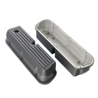 3-11/16" Black Powder-Coated Aluminum Tall Half-Finned Valve Covers - Fits 1962–1985 Ford 289 302 351W SBF V8