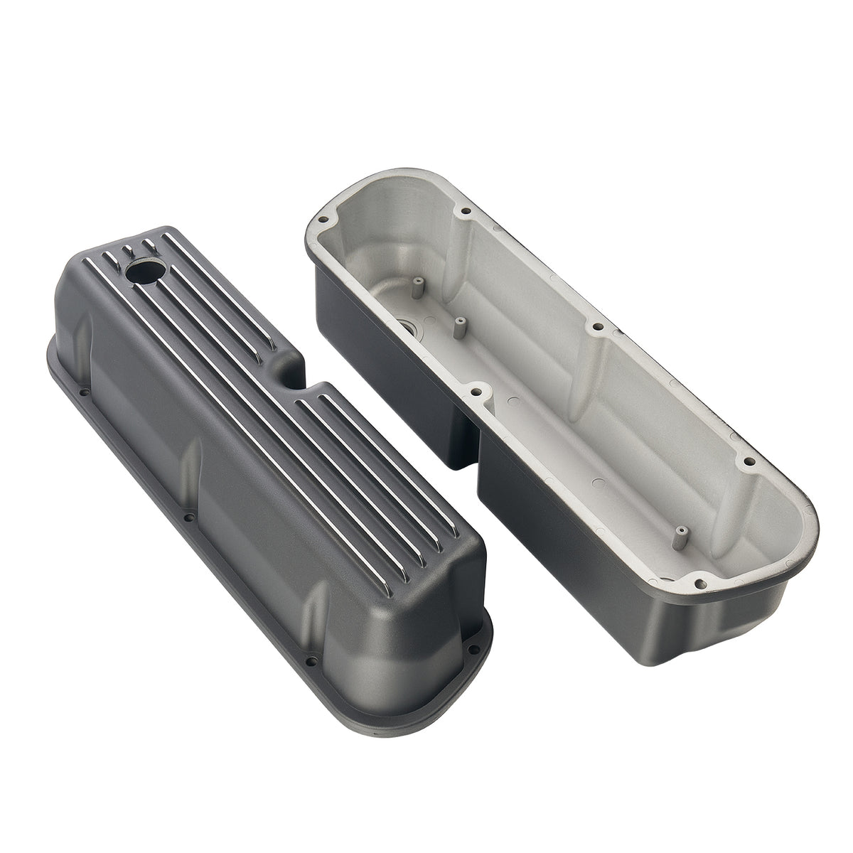 3-11/16" Black Powder-Coated Aluminum Tall Half-Finned Valve Covers - Fits 1962–1985 Ford 289 302 351W SBF V8