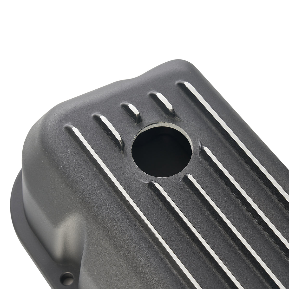3-11/16" Black Powder-Coated Aluminum Tall Half-Finned Valve Covers - Fits 1962–1985 Ford 289 302 351W SBF V8