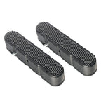 Black Finned Cast Aluminum Valve Cover Set with Ignition Coils and Spark Plug Wires - Fits GM LS1 LS2 LS3 V8 Engines