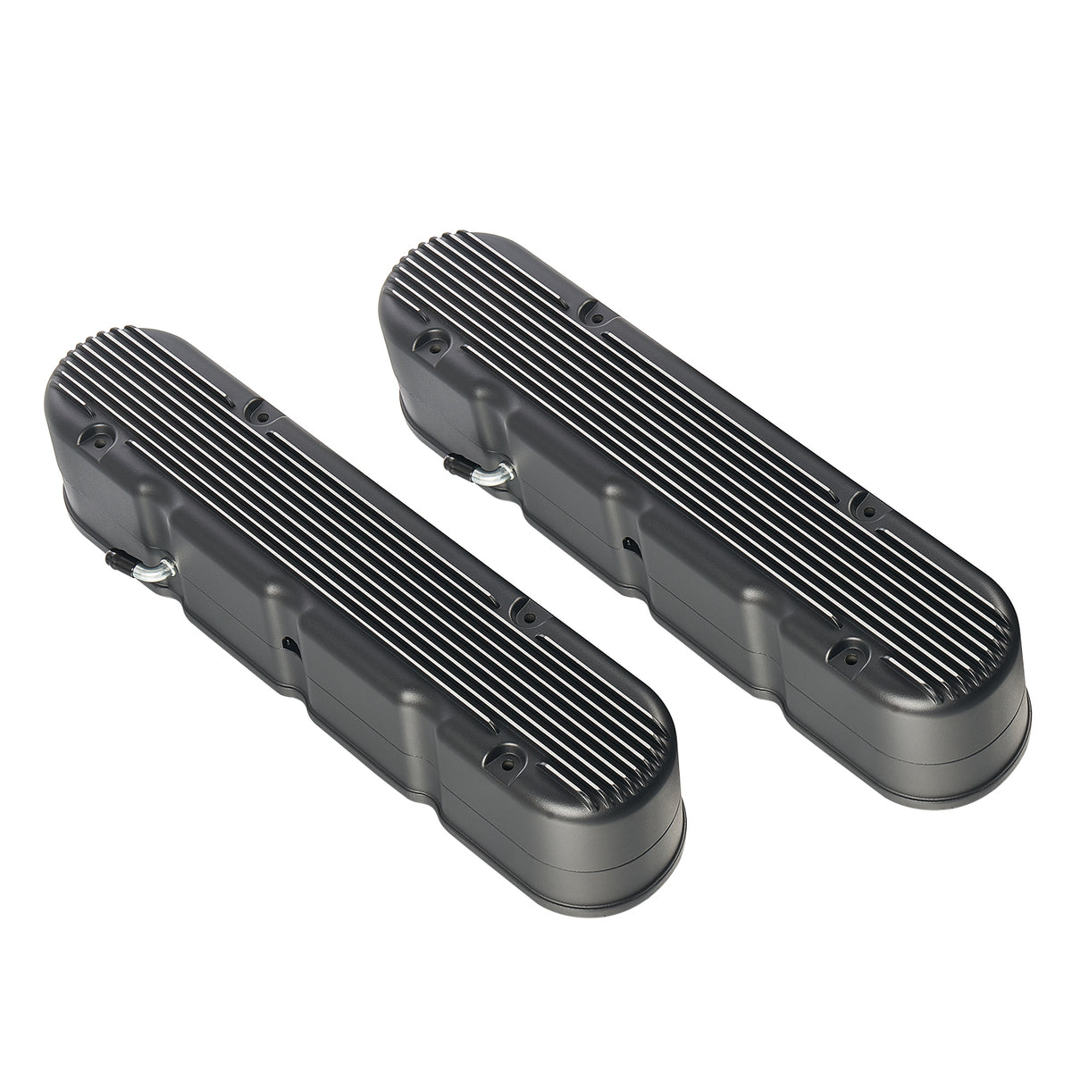 Black Finned Cast Aluminum Valve Cover Set with Ignition Coils and Spark Plug Wires - Fits GM LS1 LS2 LS3 V8 Engines