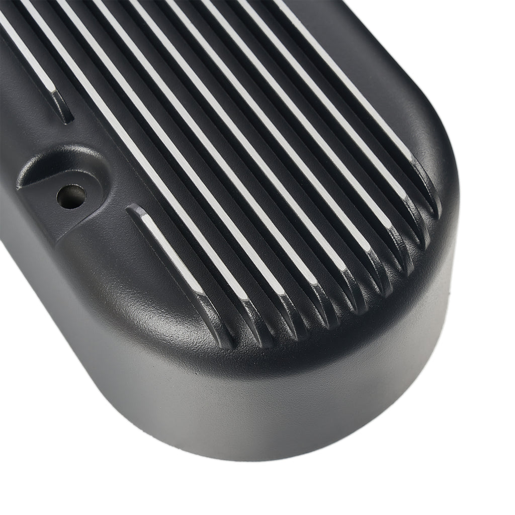 Black Finned Cast Aluminum Valve Cover Set with Ignition Coils and Spark Plug Wires - Fits GM LS1 LS2 LS3 V8 Engines